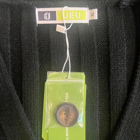 NWT UEU Womens Black Cable Knit Cardigan W/Pockets Sz XL Cozy Chunky Coastal - Picture 4 of 6